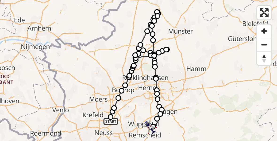 Flugroute Polizeihubschrauber Düsseldorf Flughafen - Wuppertal, 26 Juli 2026, 16:52