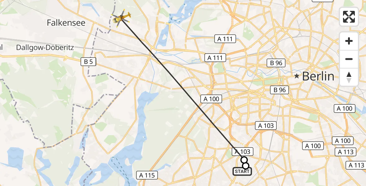 Flugroute Rettungshubschrauber Charité Clinic Benjamin Franklin Campus - Berlin, 26 Juli 2026, 16:56