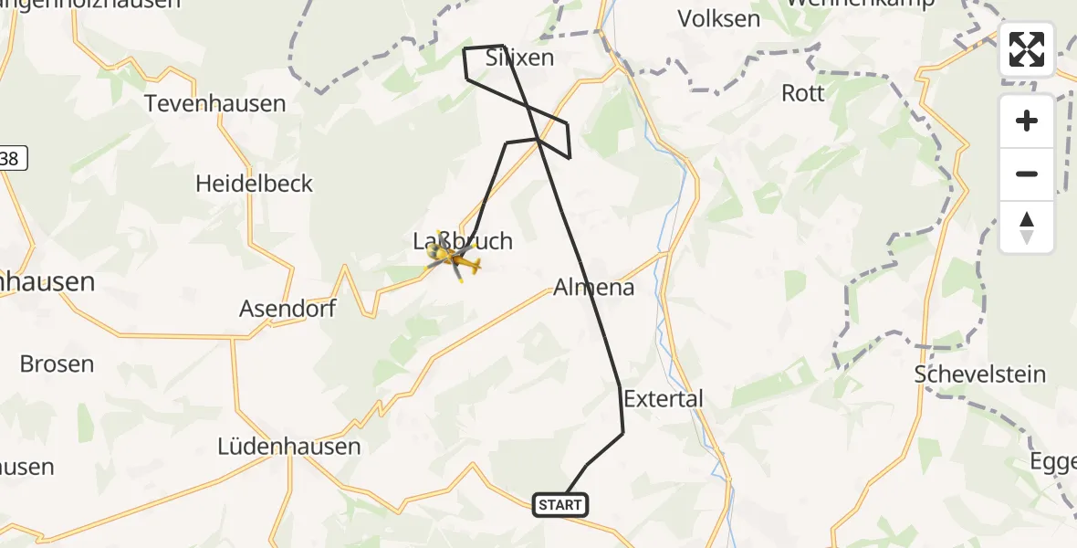 Flugroute Rettungshubschrauber Extertal - Extertal, 26 Juli 2026, 17:03