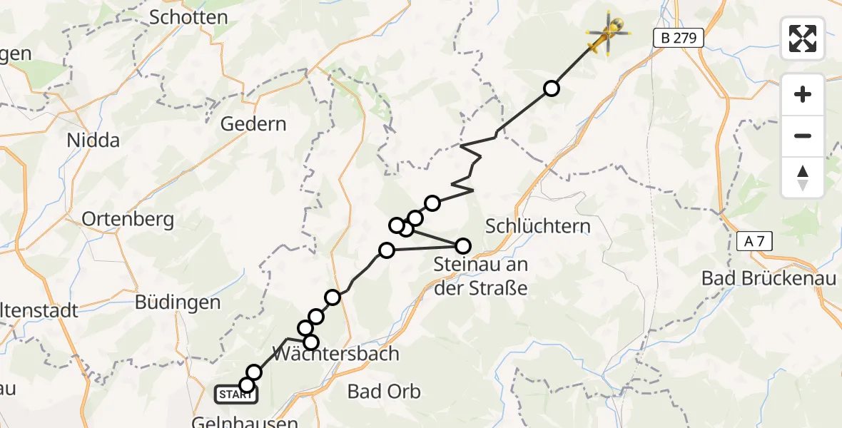 Flugroute Rettungshubschrauber Gründau - Neuhof, 26 Juli 2026, 17:15