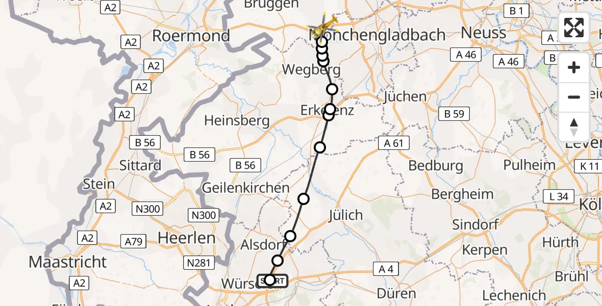 Flugroute Rettungshubschrauber Aachen-Merzbrück Flughafen - Schwalmtal, 26 Juli 2026, 17:16