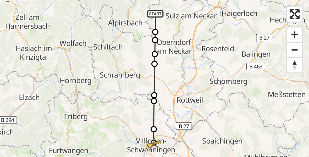 Flugroute Ambulanzhubschrauber Dornhan - DRF Air Rescue Station Villingen-Schwenningen Hubschrauberlandeplatz (Christoph 11), 26 Juli 2026, 17:19