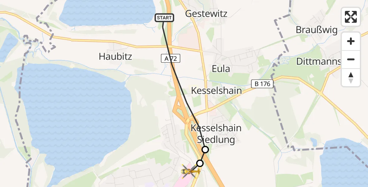 Flugroute Rettungshubschrauber Borna - Sana Hospital Borna, 26 Juli 2026, 17:47