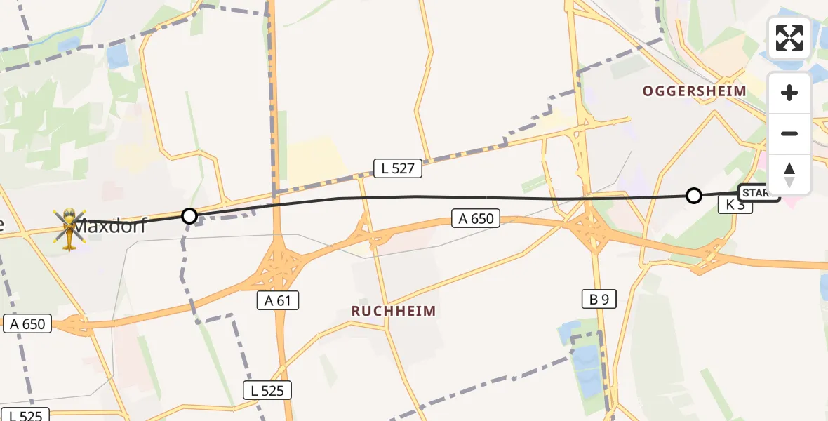 Flugroute Rettungshubschrauber Ludwigshafen Accident Hospital - Maxdorf, 26 Juli 2026, 17:52