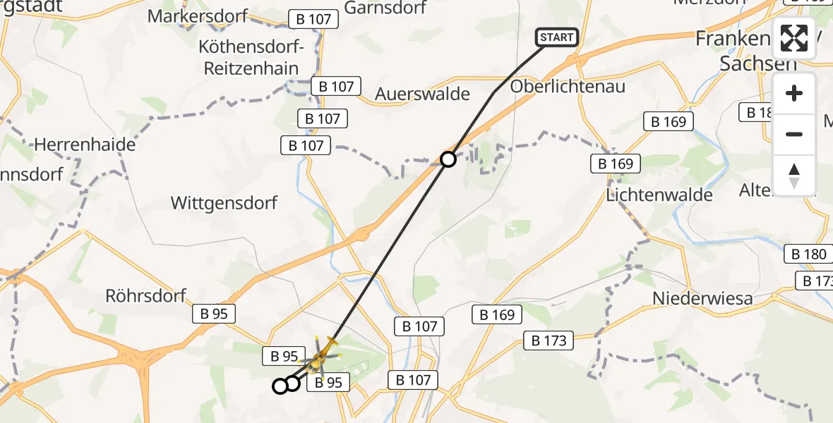 Flugroute Rettungshubschrauber Lichtenau - Chemnitz, 26 Juli 2026, 17:57