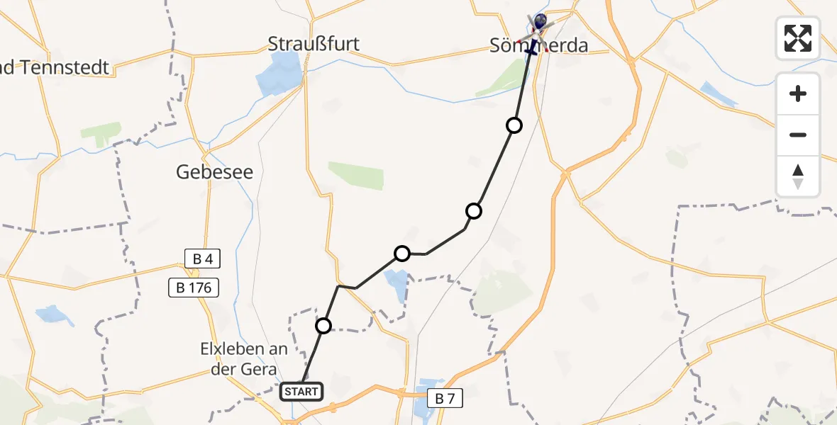 Flugroute Polizeihubschrauber Erfurt - Sömmerda, 26 Juli 2026, 17:58