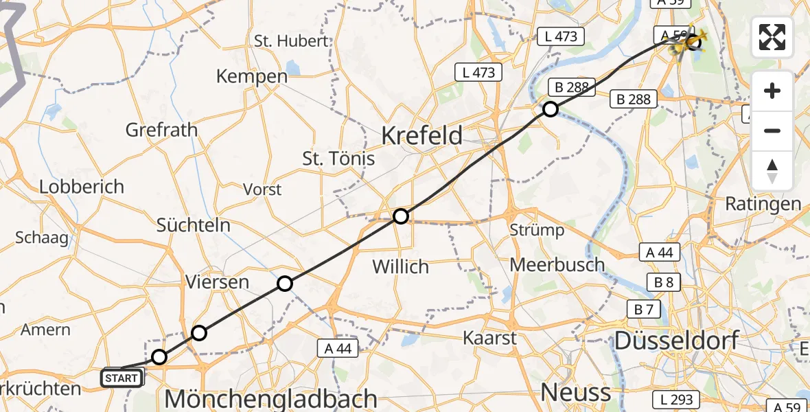 Flugroute Rettungshubschrauber Schwalmtal - Duisburg Air Rescue Hubschrauberlandeplatz (Christoph 9), 26 Juli 2026, 18:00