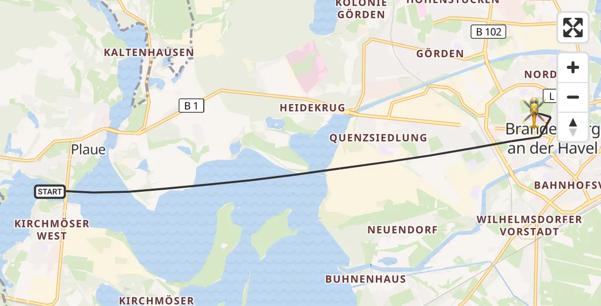 Flugroute Rettungshubschrauber Brandenburg an der Havel - Brandenburg an der Havel, 26 Juli 2026, 18:01