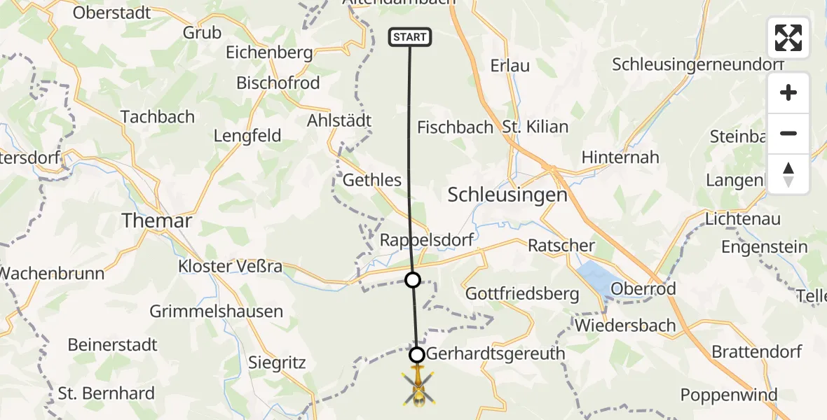 Flugroute Rettungshubschrauber Schleusingen - Hildburghausen, 26 Juli 2026, 18:03