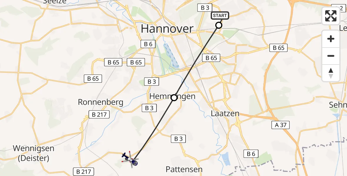 Flugroute Polizeihubschrauber Hannover Luftrettung Hubschrauberlandeplatz (Christoph 4) - Hemmingen, 26 Juli 2026, 18:06