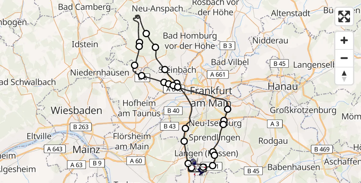 Flugroute Polizeihubschrauber Flughafen Frankfurt-Egelsbach - Flughafen Frankfurt-Egelsbach, 26 Juli 2026, 18:13