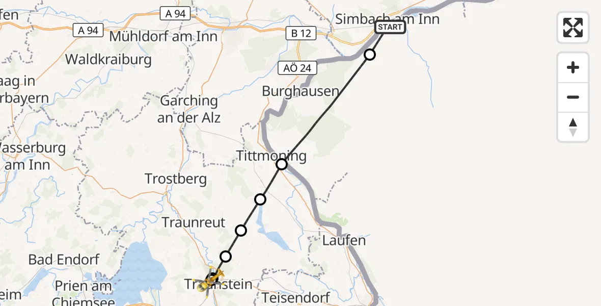 Flugroute Rettungshubschrauber Laab - Traunstein Hospital, 26 Juli 2026, 18:14