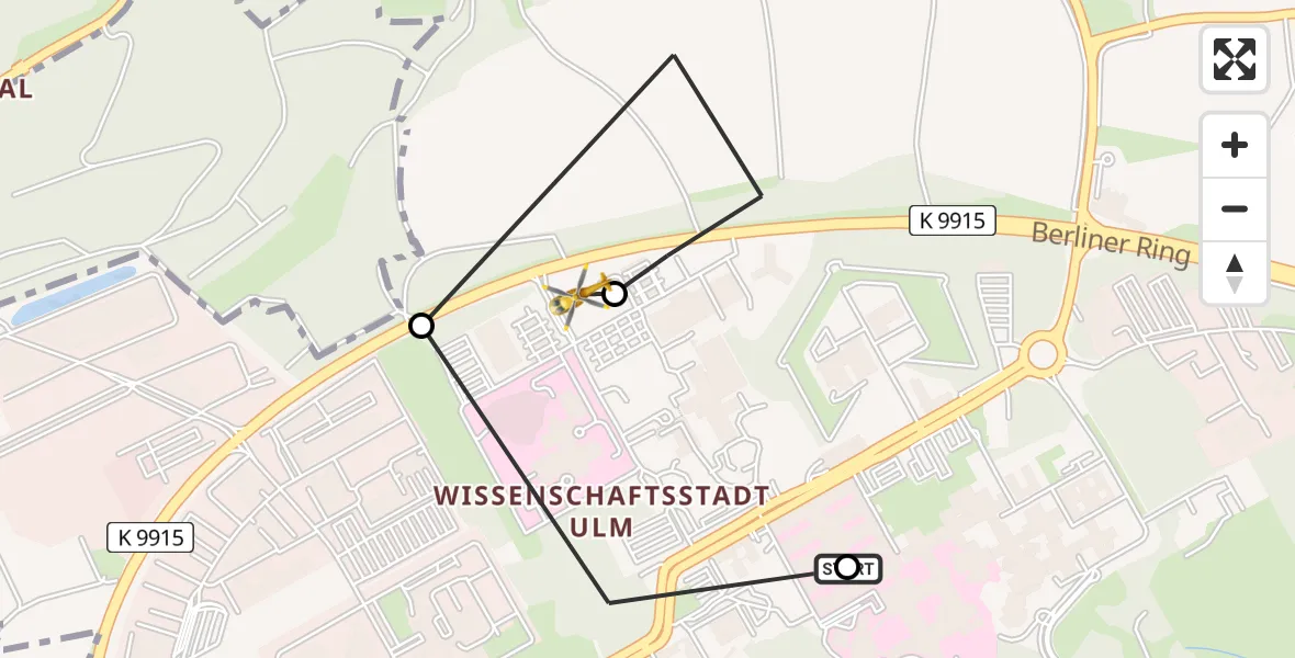 Flugroute Rettungshubschrauber Ulm Military Hospital Emergency - ADAC Air Rescue Station Ulm (Christoph 22), 26 Juli 2026, 18:17