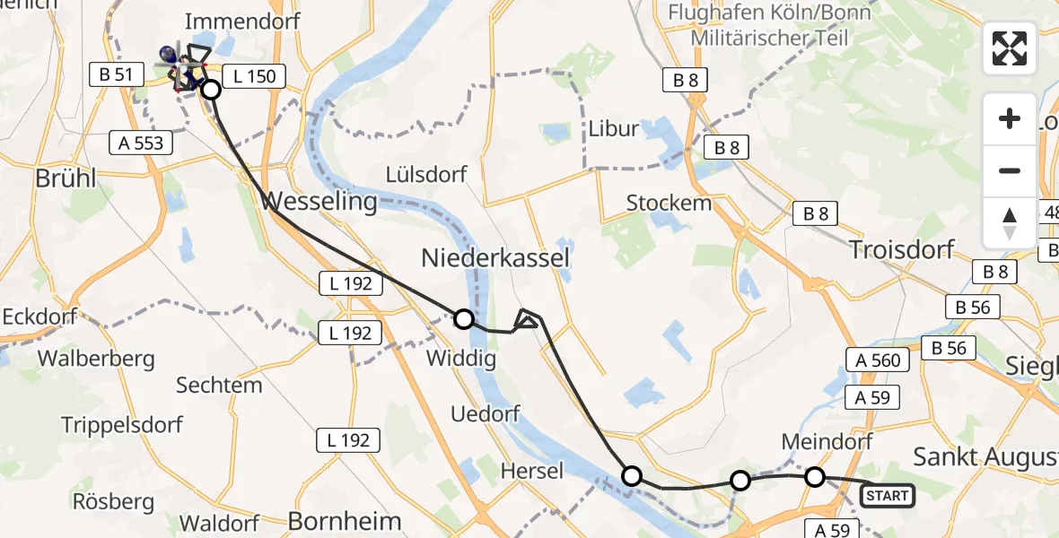 Flugroute Polizeihubschrauber Sankt Augustin - Köln, 26 Juli 2026, 18:36