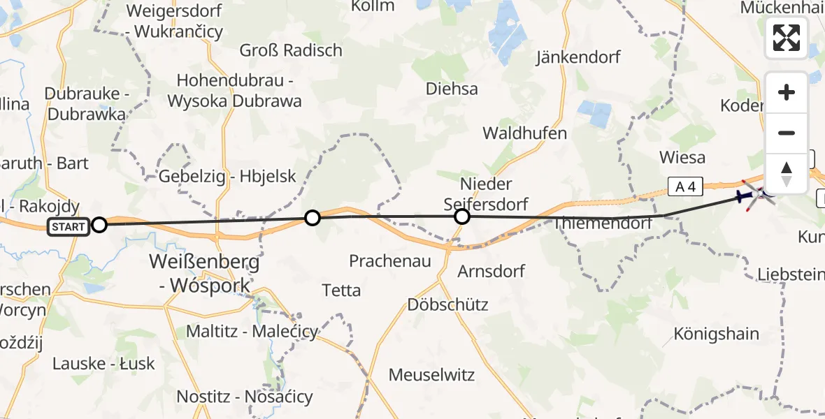 Flugroute Polizeihubschrauber Malschwitz - Kodersdorf, 26 Juli 2026, 18:38