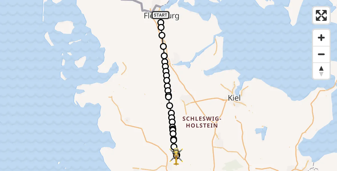 Flugroute Rettungshubschrauber Flensburg - Itzehoe Hungriger Wolf Flugplatz, 26 Juli 2026, 18:39