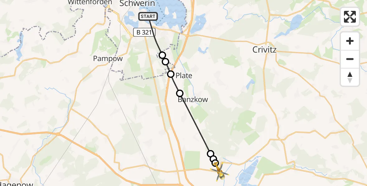 Flugroute Rettungshubschrauber Schwerin - Neustadt-Glewe, 26 Juli 2026, 18:41