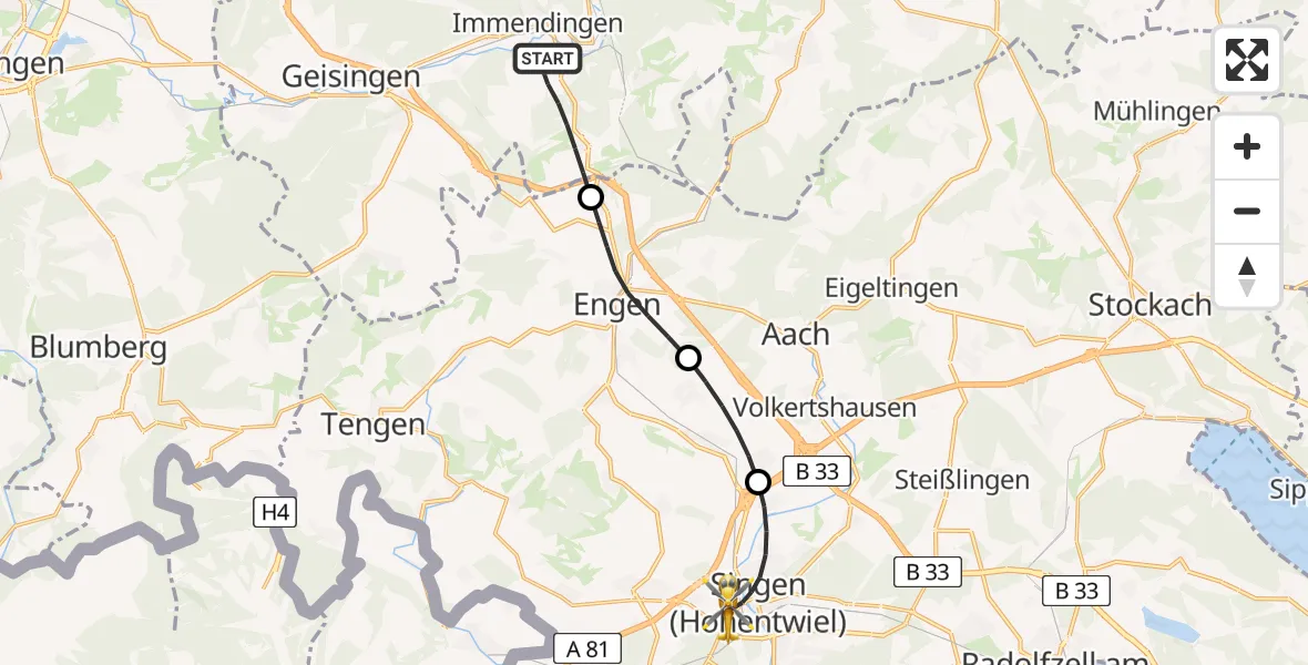 Flugroute Ambulanzhubschrauber Immendingen - Singen (Hohentwiel), 26 Juli 2026, 18:42