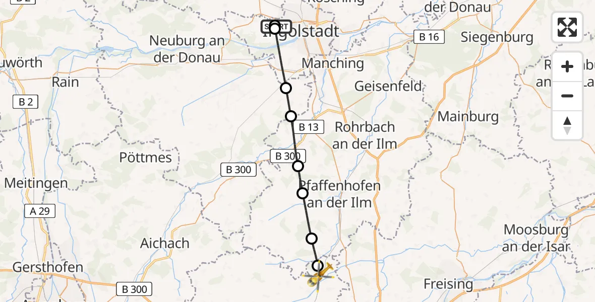 Flugroute Rettungshubschrauber Ingolstadt Hospital - Petershausen, 26 Juli 2026, 18:43