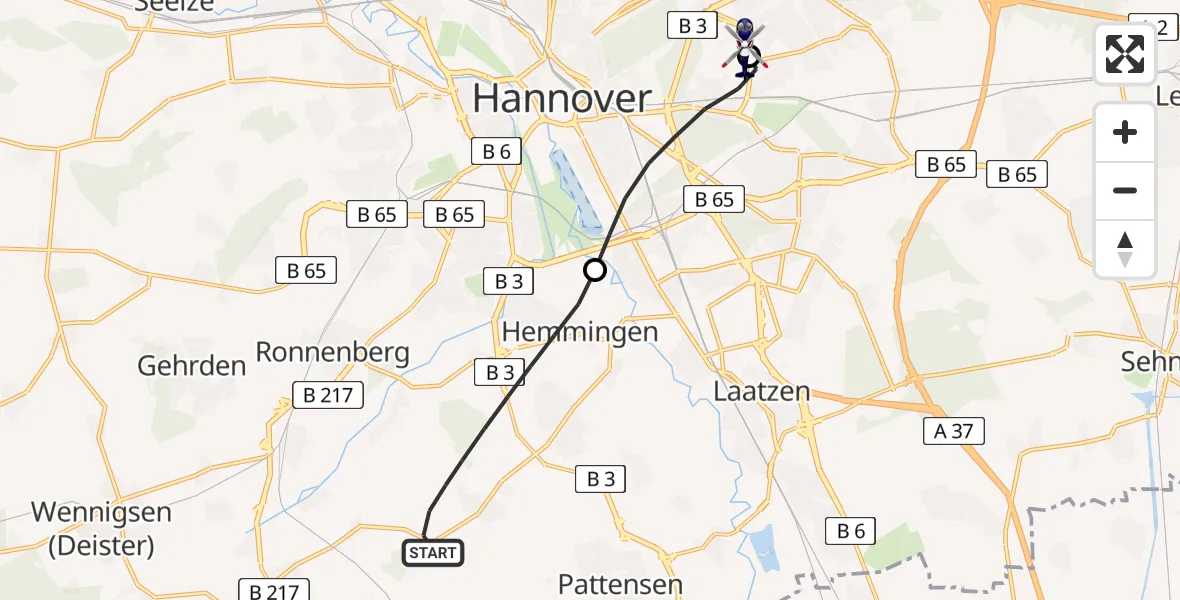 Flugroute Polizeihubschrauber Hemmingen - Hannover Luftrettung Hubschrauberlandeplatz (Christoph 4), 26 Juli 2026, 18:44