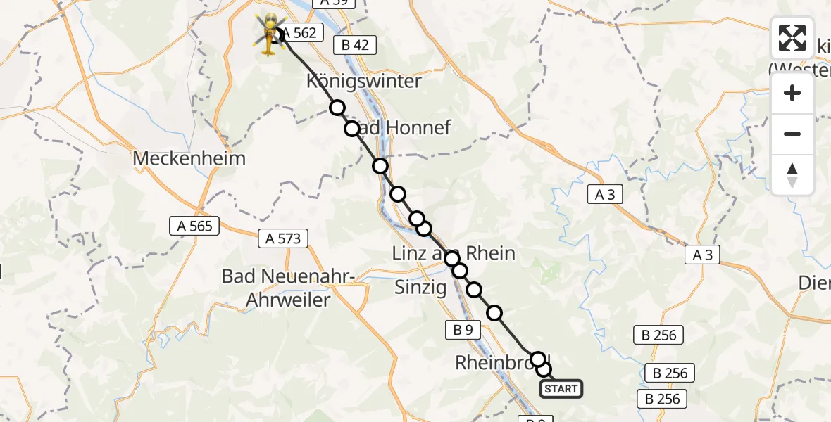 Flugroute Ambulanzhubschrauber Leutesdorf - Bonn University Hospital, 26 Juli 2026, 18:53