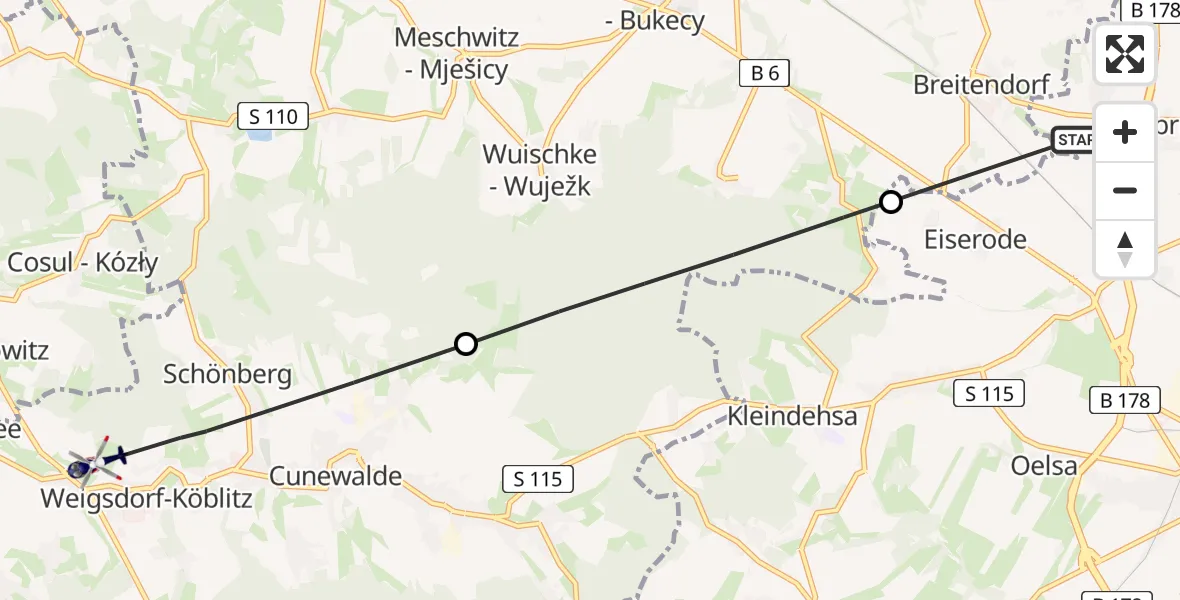 Flugroute Polizeihubschrauber Löbau - Schirgiswalde-Kirschau, 26 Juli 2026, 18:55