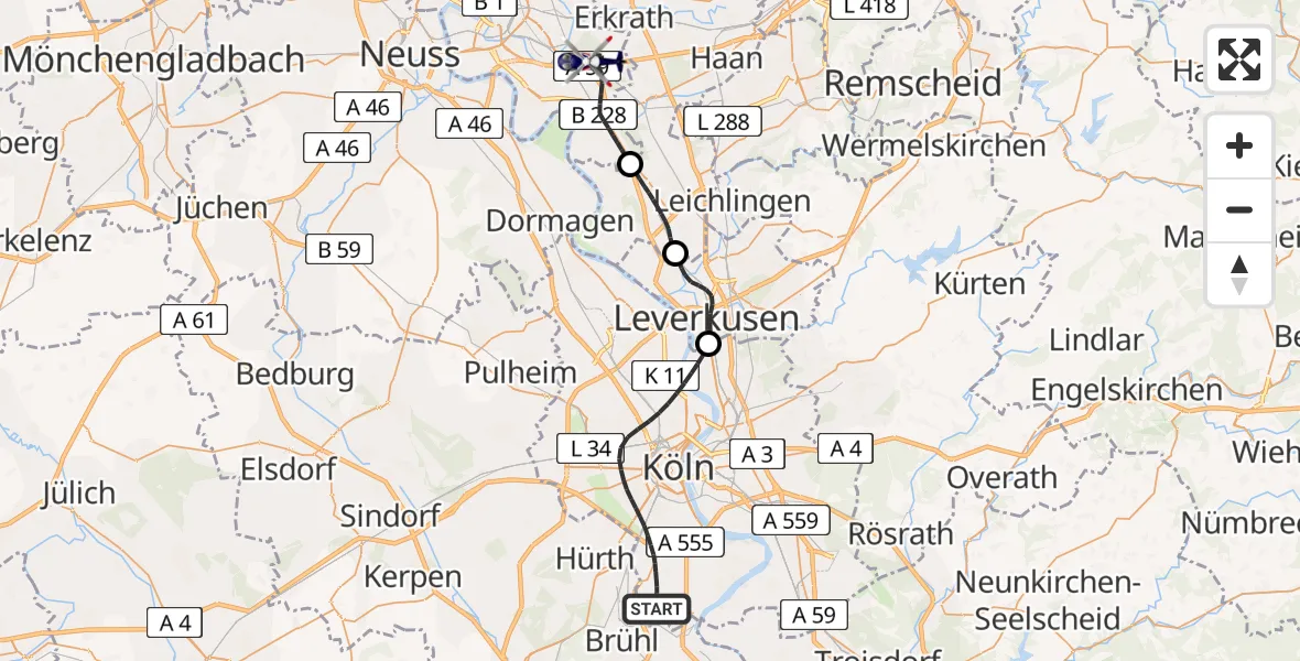 Flugroute Polizeihubschrauber Köln - Düsseldorf, 26 Juli 2026, 18:57