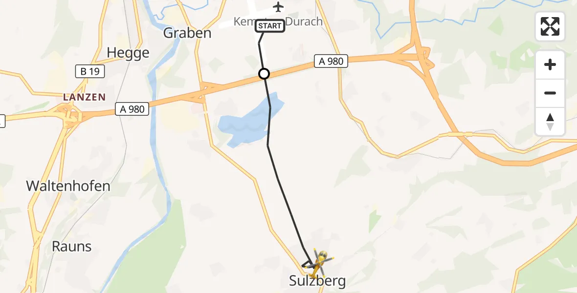 Flugroute Rettungshubschrauber Kempten-Durach Flugplatz - Sulzberg, 26 Juli 2026, 18:57