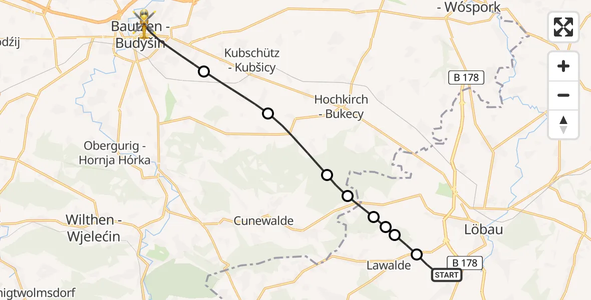 Flugroute Rettungshubschrauber Großschweidnitz - Bautzen, 26 Juli 2026, 18:58