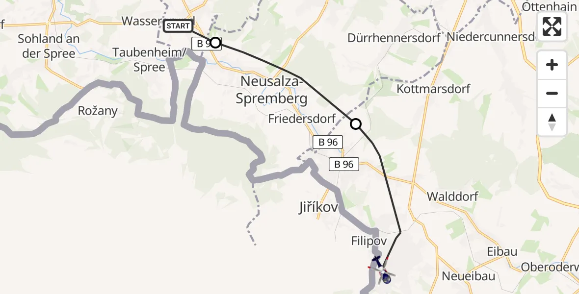 Flugroute Polizeihubschrauber Oppach - Ebersbach-Neugersdorf, 26 Juli 2026, 19:00
