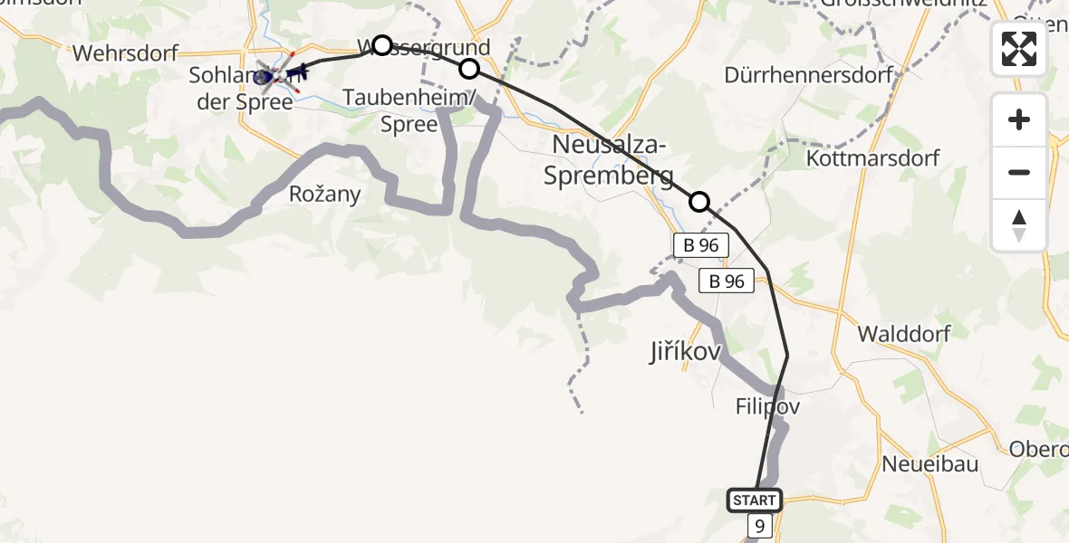 Flugroute Polizeihubschrauber Ebersbach-Neugersdorf - Sohland a.d.Spree, 26 Juli 2026, 19:08