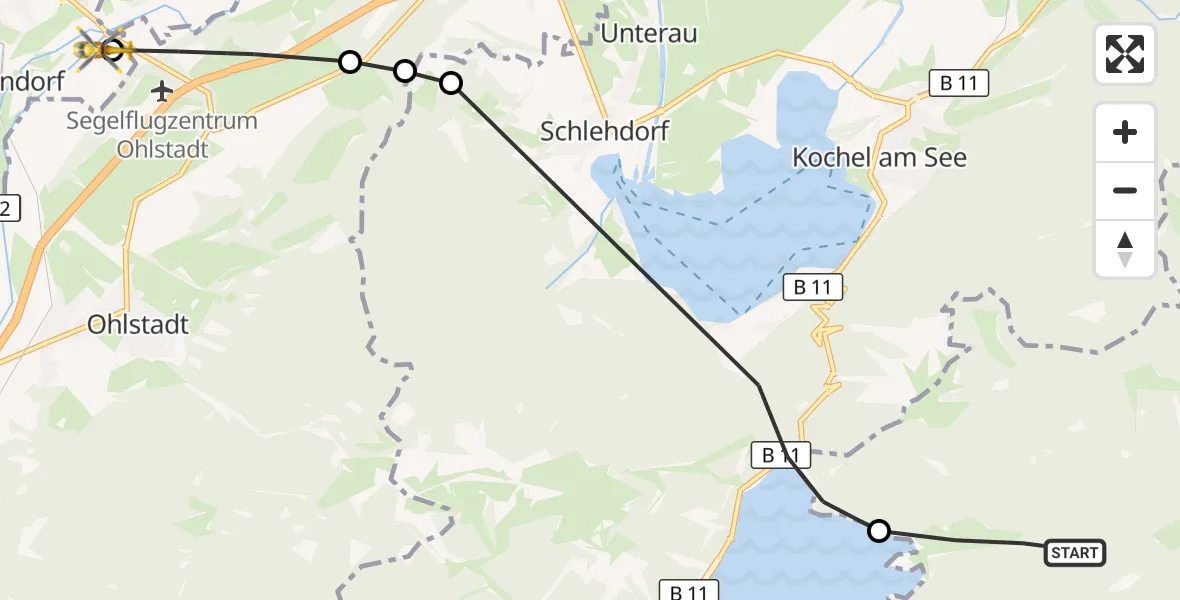 Flugroute Rettungshubschrauber Jachenau - Murnau a.Staffelsee, 26 Juli 2026, 19:32