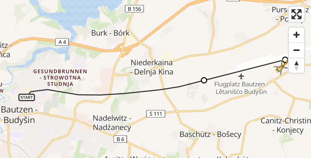 Flugroute Rettungshubschrauber Bautzen - Bautzen Flugplatz, 26 Juli 2026, 19:34