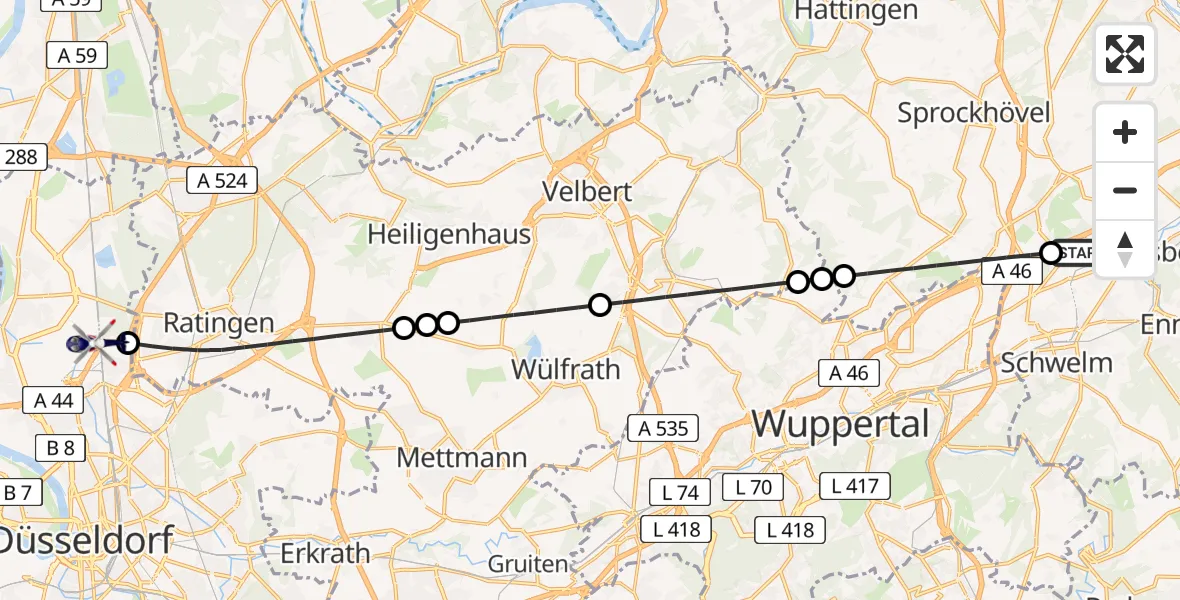 Flugroute Polizeihubschrauber Gevelsberg - Düsseldorf Flughafen, 26 Juli 2026, 19:37