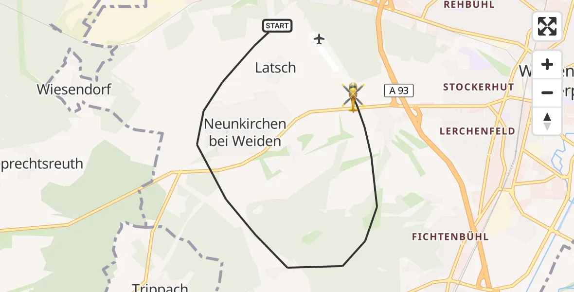 Flugroute Ambulanzhubschrauber Weiden i.d.OPf. - Weiden i.d.OPf., 26 Juli 2026, 19:37