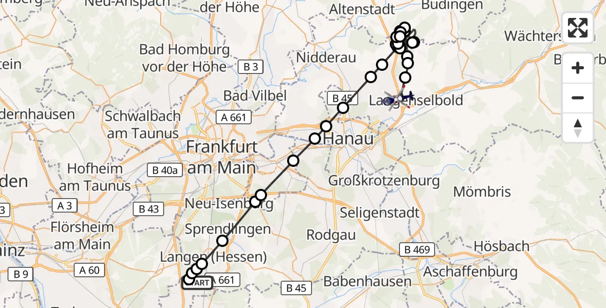 Flugroute Polizeihubschrauber Flughafen Frankfurt-Egelsbach - Langenselbold, 26 Juli 2026, 19:44