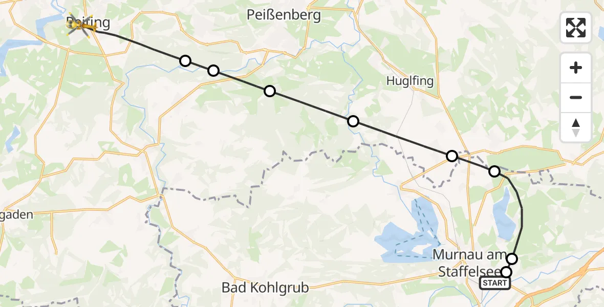 Flugroute Rettungshubschrauber Murnau Accident Hospital - Peiting, 26 Juli 2026, 19:52