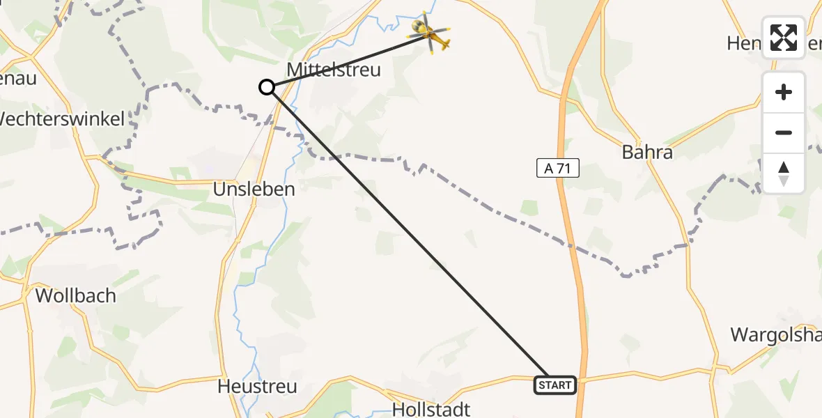Flugroute Rettungshubschrauber Hollstadt - Oberstreu, 26 Juli 2026, 19:56