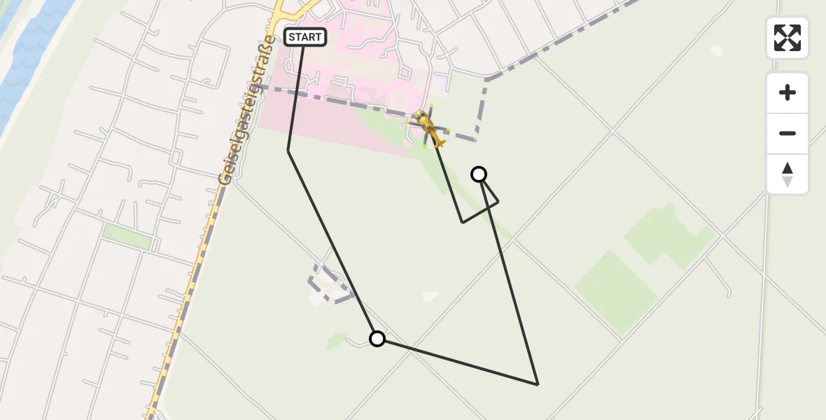 Flugroute Rettungshubschrauber ADAC Air Rescue Center Hubschrauberlandeplatz (Christoph 1) - ADAC Air Rescue Center Hubschrauberlandeplatz (Christoph 1), 26 Juli 2026, 20:42