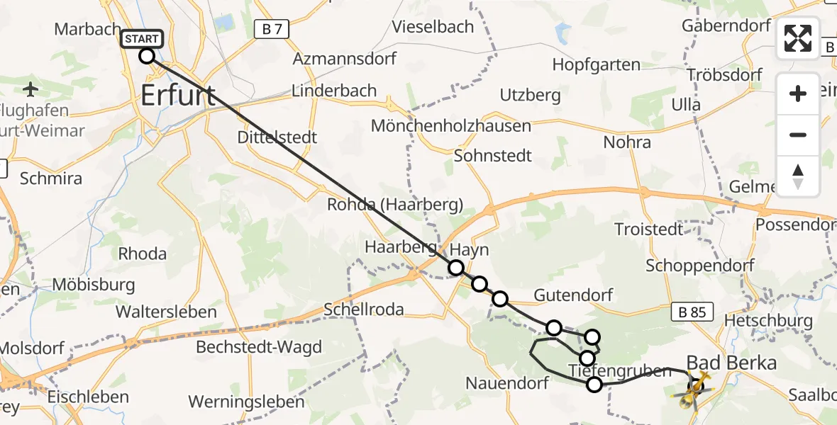 Flugroute Ambulanzhubschrauber Helios Clinic Erfurt - Bad Berka Zentralklinik Hubschrauberlandeplatz, 26 Juli 2026, 21:12