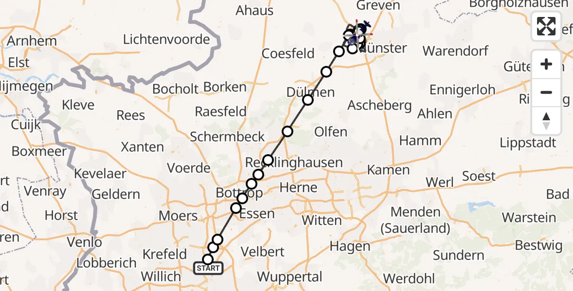 Flugroute Polizeihubschrauber Düsseldorf Flughafen - Münster, 26 Juli 2026, 22:35