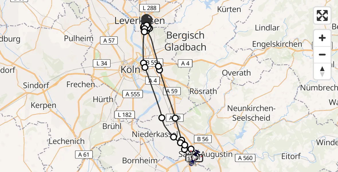 Flugroute Polizeihubschrauber Sankt Augustin - Sankt Augustin, 26 Juli 2026, 22:42