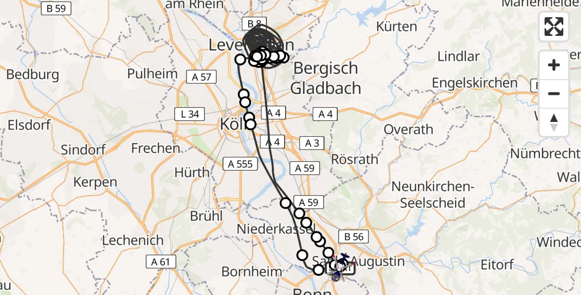 Flugroute Polizeihubschrauber Sankt Augustin - Sankt Augustin, 27 Juli 2026, 00:20