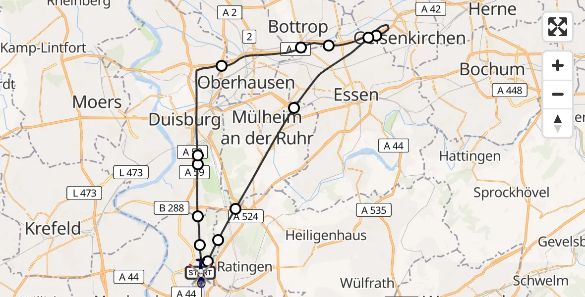 Flugroute Polizeihubschrauber Düsseldorf Flughafen - Düsseldorf Flughafen, 27 Juli 2026, 01:36