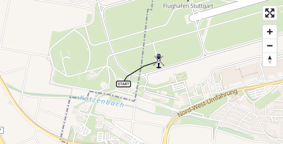 Flugroute Polizeihubschrauber Flughafen Stuttgart - Flughafen Stuttgart, 27 Juli 2026, 05:01