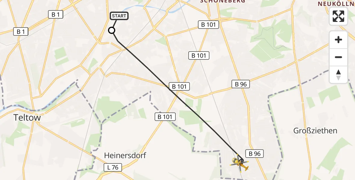 Flugroute Rettungshubschrauber Charité Clinic Benjamin Franklin Campus - Berlin, 27 Juli 2026, 05:49