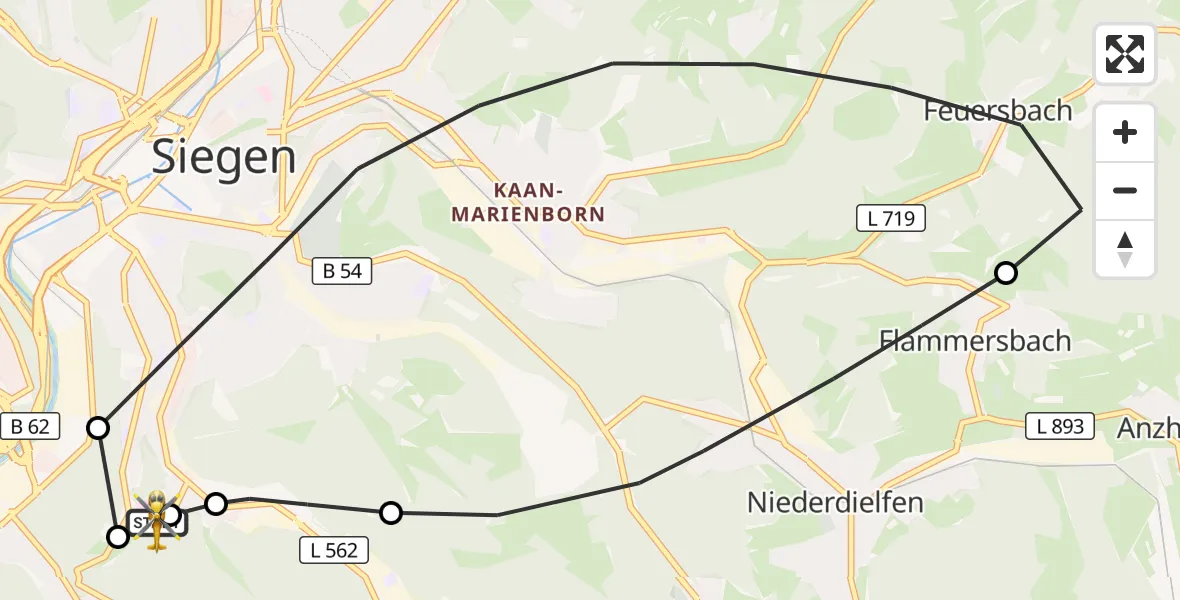 Flugroute Rettungshubschrauber Evangelisches Jung-Stilling Hospital - Evangelisches Jung-Stilling Hospital, 27 Juli 2026, 05:53