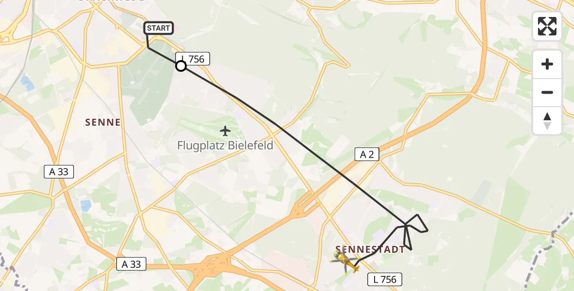 Flugroute Rettungshubschrauber Luftrettungszentrum Bielefeld - Bielefeld, 27 Juli 2026, 06:07
