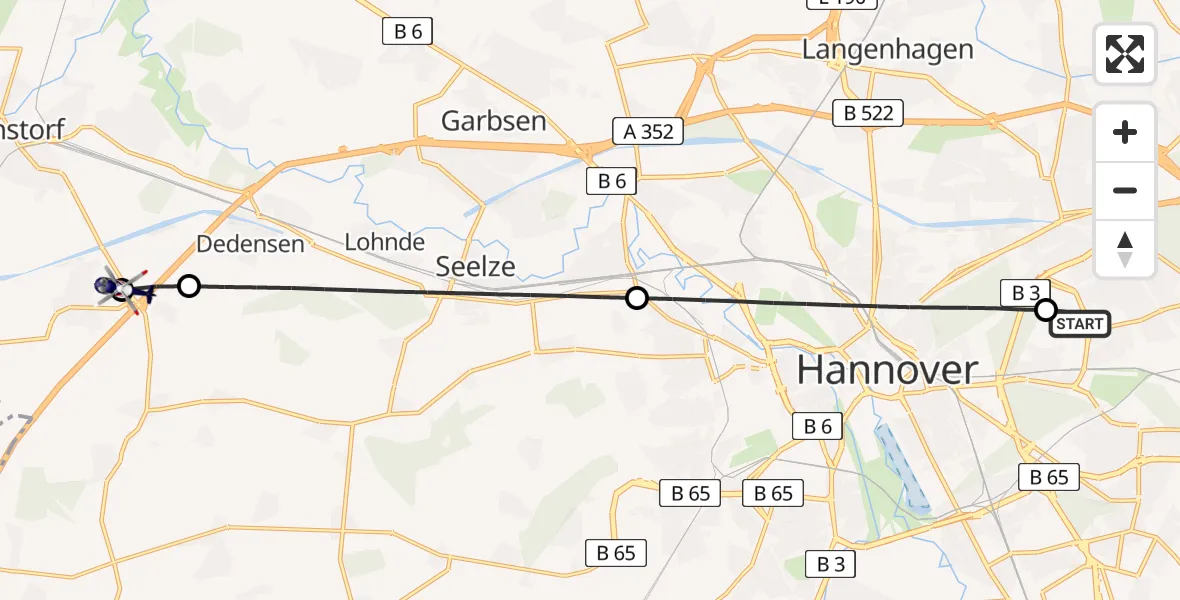 Flugroute Polizeihubschrauber Hannover Luftrettung Hubschrauberlandeplatz (Christoph 4) - Wunstorf, 27 Juli 2026, 06:16