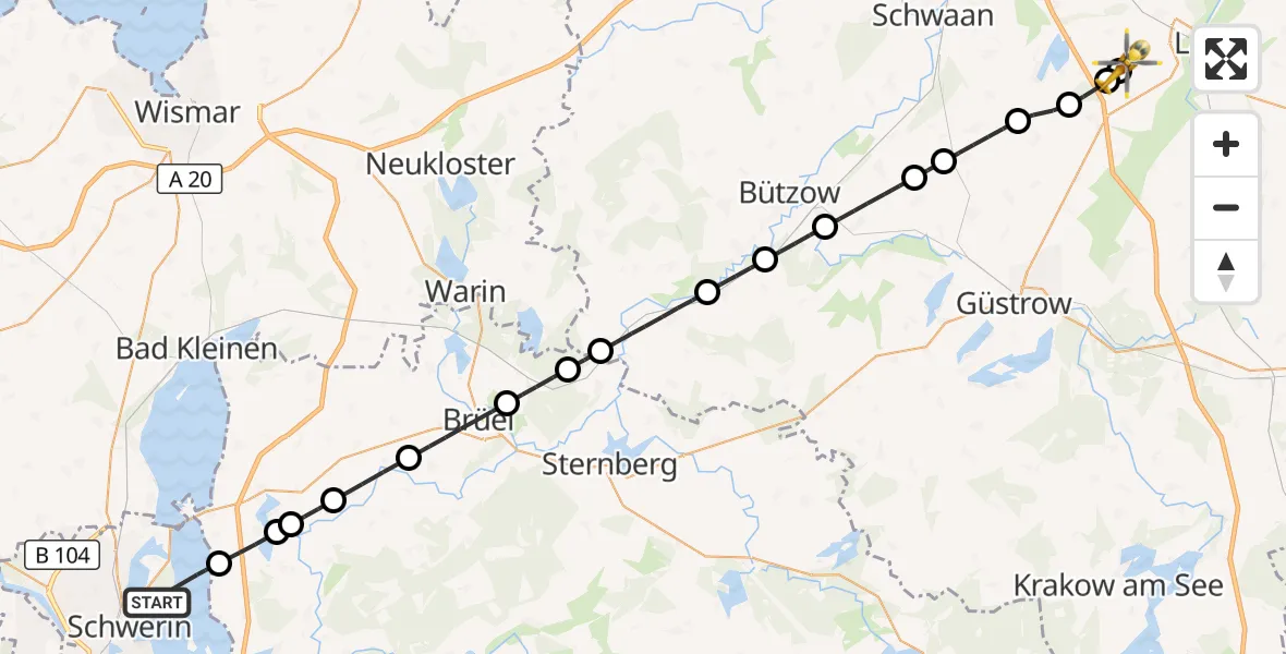 Flugroute Rettungshubschrauber Schwerin - Flughafen Rostock-Laage, 27 Juli 2026, 06:31